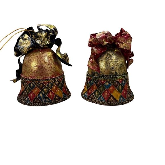 2 Vtg Department 56 Silk Road Hand Painted Paper Mache Bell Ornament Christmas - Picture 1 of 10